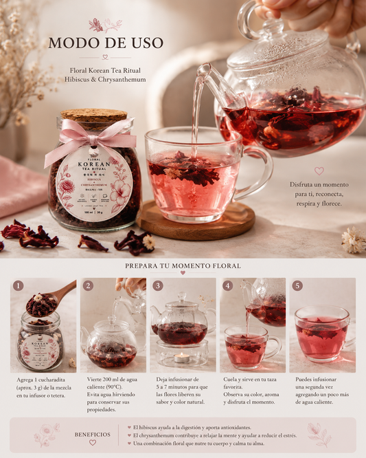 Té Floral Coreano Lion Beauty | Hibiscus & Crisantemo | Ritual de Bienestar y Equilibrio